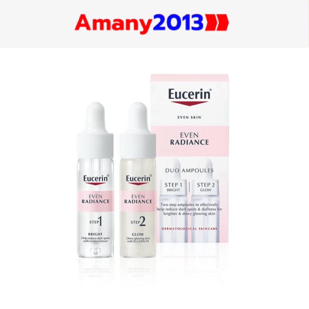 EUCERIN EVEN RADIANCE DUO AMPOULES ยูเซอริน เซรั่มแอมพูล 2 Step จัดการผิวหมองคล้ำ บูสผิวดูโกลว์ใส