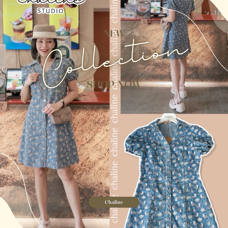 chaline ชุดเดรสยีนส์ฟอกสีละมุนเข้าใหม่