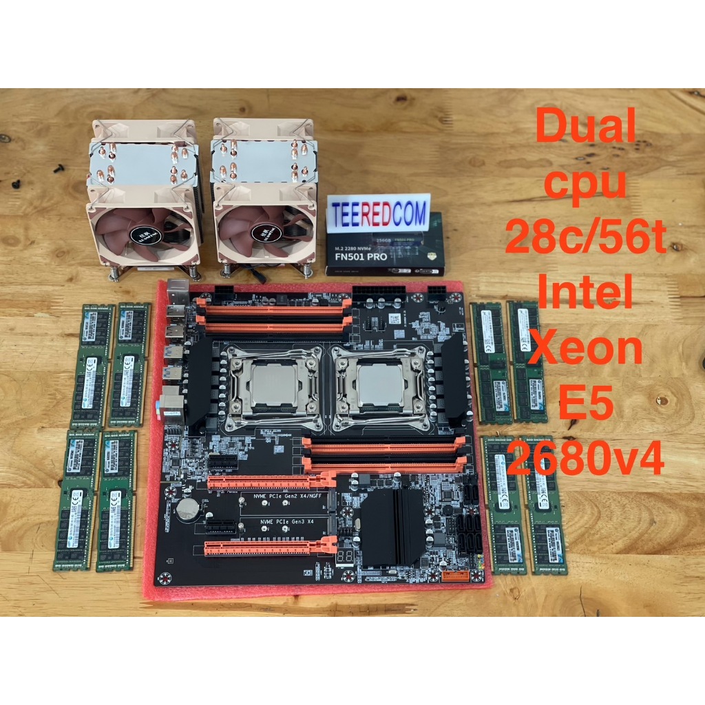ชุด Mb x99 Dual M.2 x2 cpu intel Xeon E5 2680v4 dual 28c/56t 2.4-3.3ghz Ram ecc ddr4 32gb-256gb/เพิ่