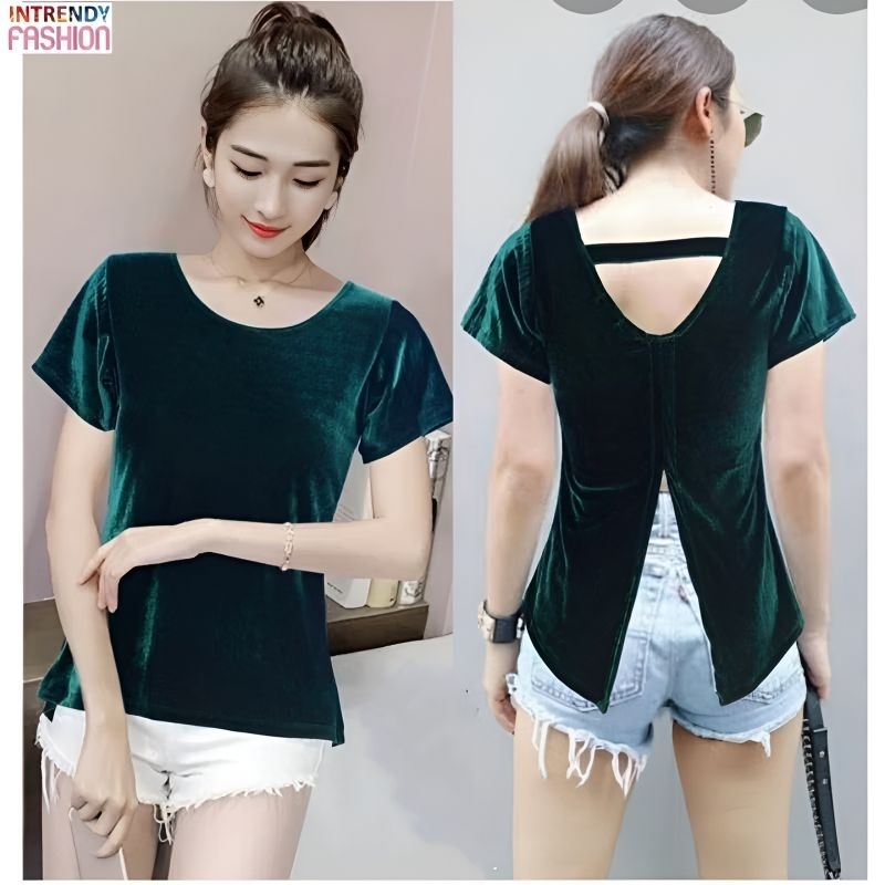 พร้อมส่ง เสื้อยืดกํามะหยี่ รุ่นคอกลม ผ่าหลัง มีไซส์ M, L , XL ,และ 2XL - 3XL