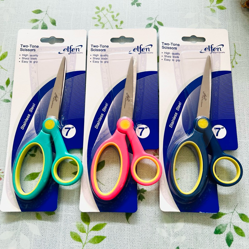 elfen กรรไกร 7นิ้ว สีทูโทน ด้ามจับกระชับ ถนัดมือ คมตัดง่าย สีสันสวยงาม