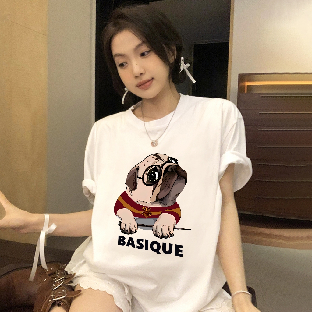 Basi oversize unisex ลาย "KERANDI" หมาปั๊กน่ารักๆ คอตตอน100% ผ้านุ่ม ใส่สบาย สไตล์เกาหลี สตรีทเท่ๆ มินิมอล