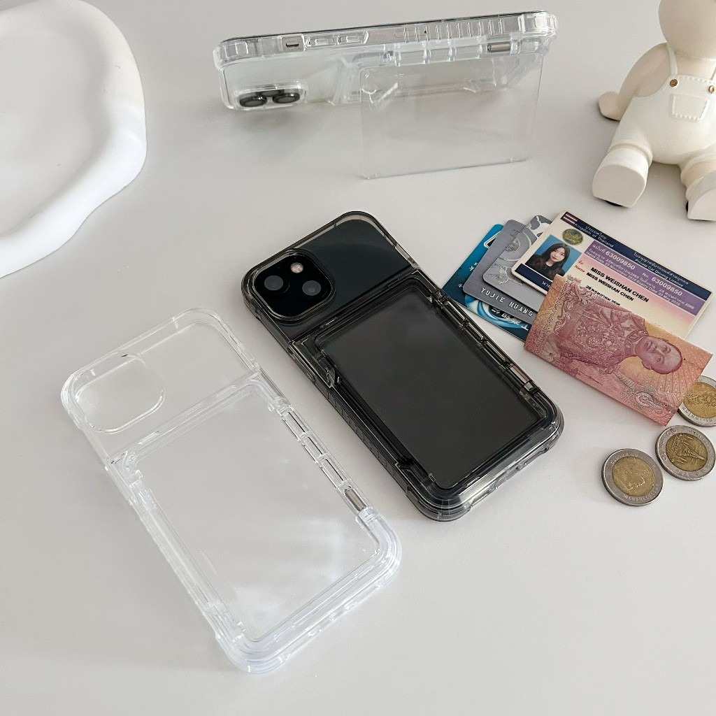 ทุกแน่นอน เคสใส่บัตรหลายใบมุมหนามีช่องเปิด-ปิด ใส่บัตรได้ 5ใบ  เคสไอโฟน สำหรับ iPhone 11 13 12 14 15 Pro max Samsung s23