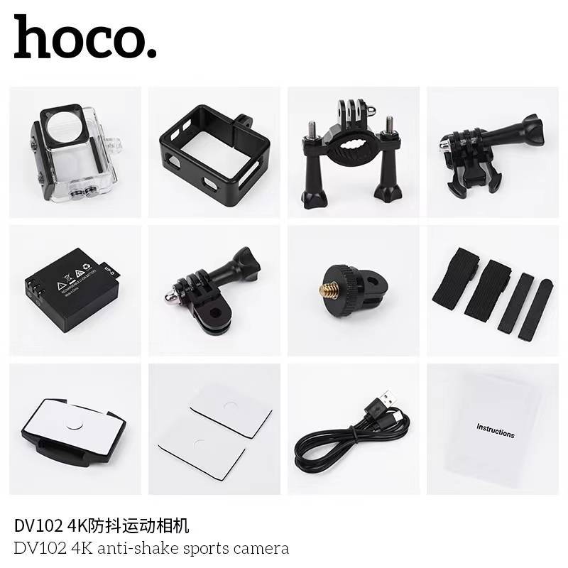 [ประกัน 1 ปี] Hoco DV102 กล้องแอคชั่น หน้าจอคู่ ชัดระดับ 4K 2160P / 60fps EIS มีระบบกันสั่น WiFi