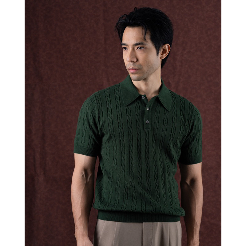 ส่วนลด20%DDX20CTD11 MadetoMature Cable Knitted Polo - Green เสื้อโปโลทอลาย