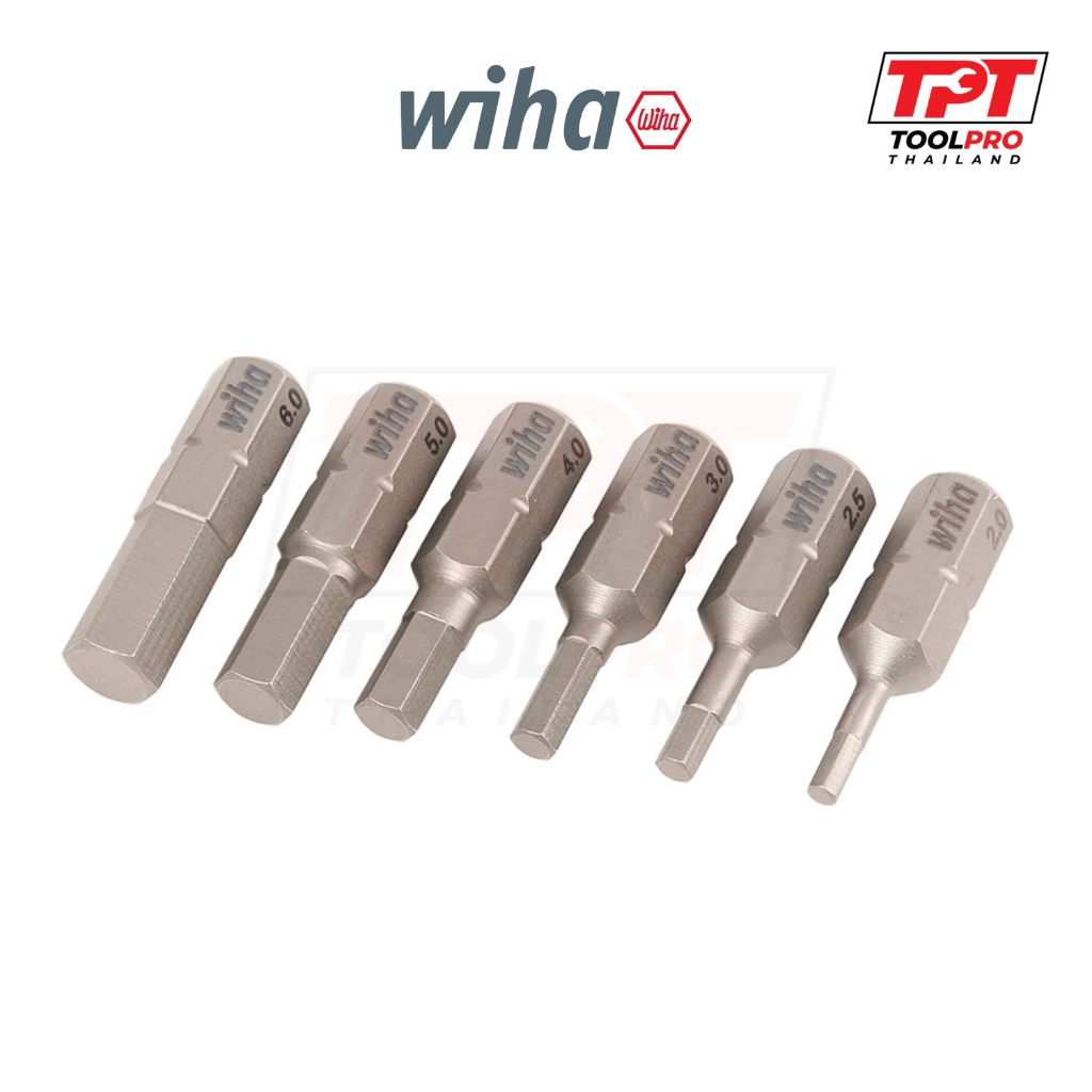 Wiha ชุดดอกไขควงหกเหลี่ยม 6 ชิ้น, H2.0 - 6.0mm, 1/4" / 6.35mm C6.3 Hex Bit Set in Holder (71397)