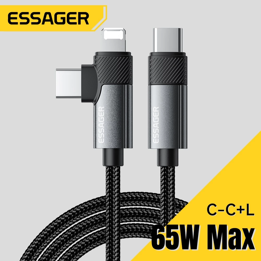 Essager สายชาร์จ PD65W Max 2-in-1 Type C to Type C+L พร้อมกระแสไฟชาร์จเร็ว for ip