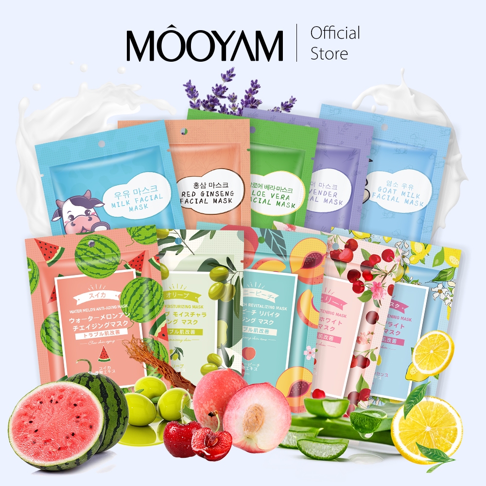 MOOYAM 【10pcs】Moisturizing Face Mask ธรรมชาติอินทรีย์พืชผลไม้มาร์คหน้า ลดรอยแดง ไวท์เทนนิ่ง