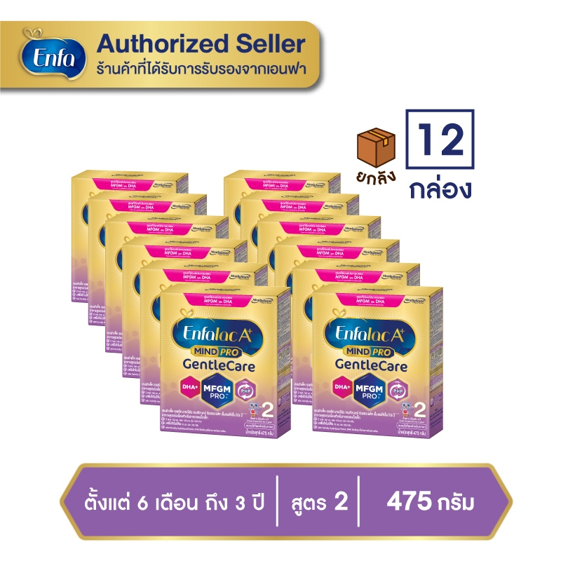 Enfalac A+ Gentleg เจนเทิลแคร์ สูตร2 สำหรับเด็ก6เดือนถึง3ปี ขนาด475 กรัม(12กล่อง) MG