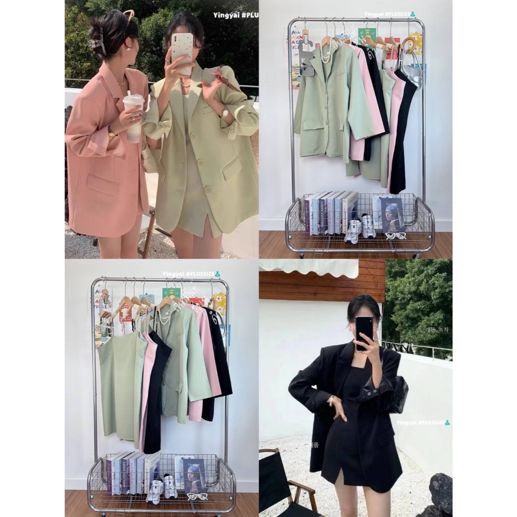 มินิเดรสแขนกุดมีซิปหลัง+เสื้อเบลเซอร์แขนยาว สวยดูแพง ใส่ทำงาน ใส่เที่ยว ใส่แมชกันเกร๋สุด เสื้อสูทสาวสาว สูททำงานไซส์ใหญ่