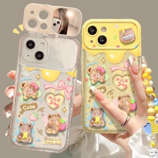 สำหรับ iPhone 11 15 14 13 12 Pro MAX 7 8 14 Plus XS MAX หมีสีชมพูหวานน้อยพลิกกรณีโทรศัพท์ กันกระแทกและ กันกระแทก เคส