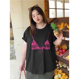 TeddyTee💖เสื้อยืดโอเวอร์ไซส์ พิมพ์ "BRAA" ผ้าฝ้าย ไม่หดตัว เสื้อคนอ้วน สวมใส่สบาย เสื้อสาวนมโต สไตล์เกาหลี