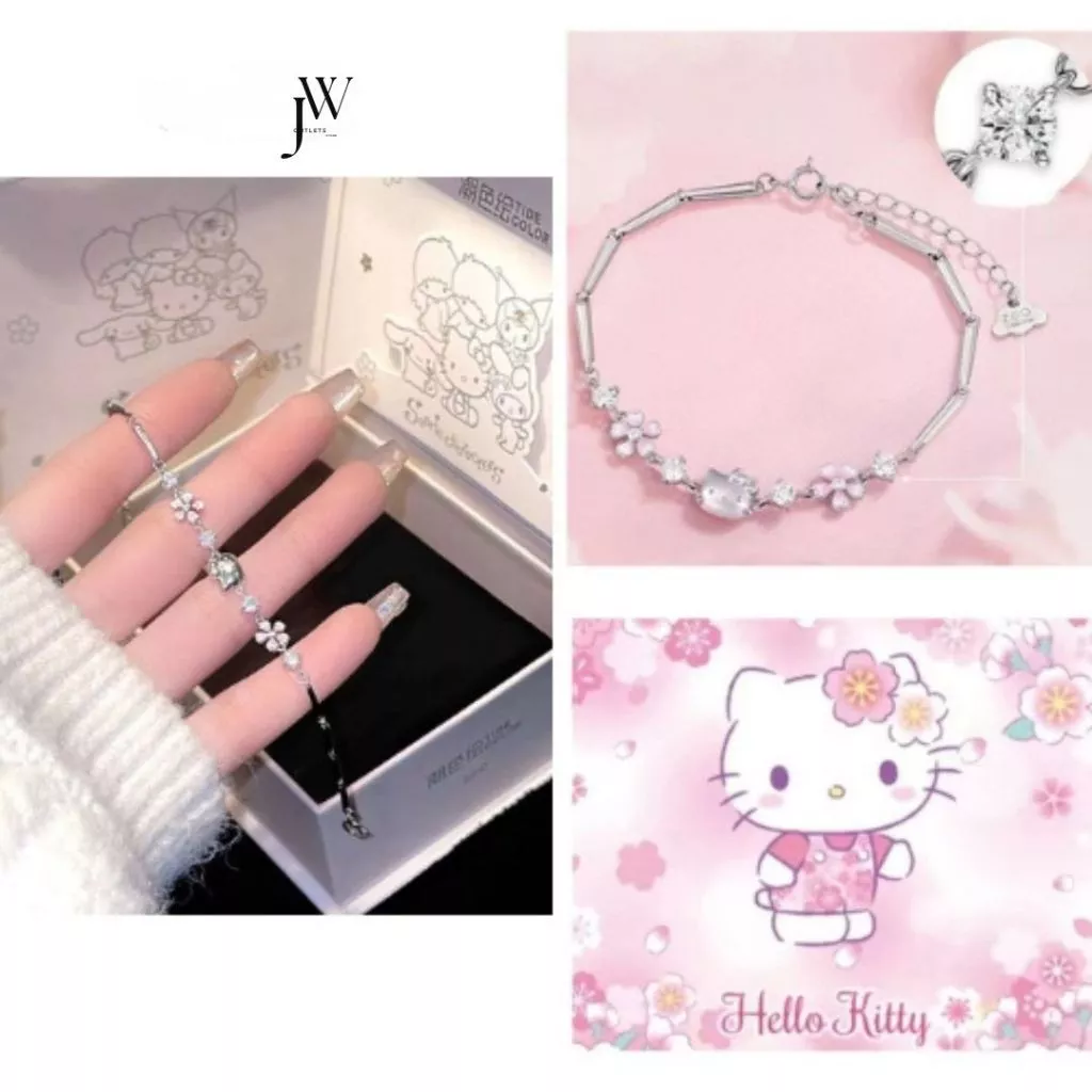 OUTLETS ล้างสต็อกจากโรงงานตรง สร้อยข้อมือ SAKURA KITTY สร้อยข้อมือเงิน ลายคิตตี้ Valentine ของขวัญ