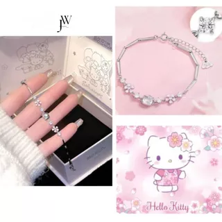 OUTLETS ล้างสต็อกจากโรงงานตรง สร้อยข้อมือ SAKURA KITTY สร้อยข้อมือเงิน ลายคิตตี้ Valentine ของขวัญ