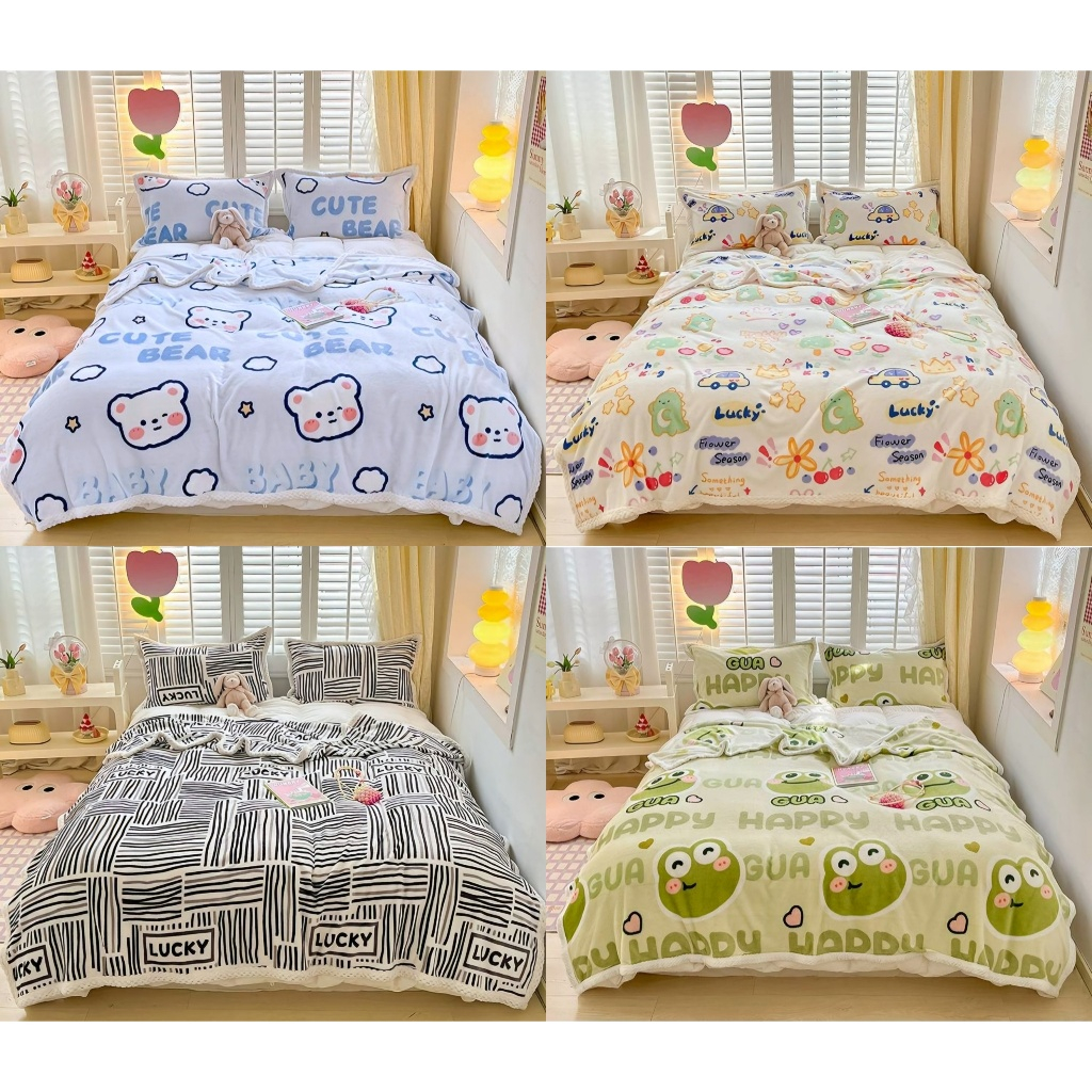 (พร้อมส่ง) ผ้าห่มขนกระต่าย 6 ฟุต ☁️ ลายน่ารัก สไตล์เกาหลี ผ้าห่มนาโนนุ่มฟู