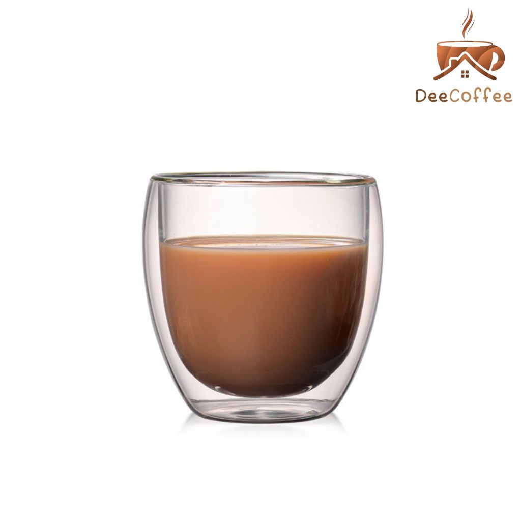 แก้วน้ำสองชั้น แก้วกาแฟ ผลิตจากแก้วใส จับถนัดมือ และสามารถเข้าไมโครเวฟ Double Wall Glas Dee Coffee
