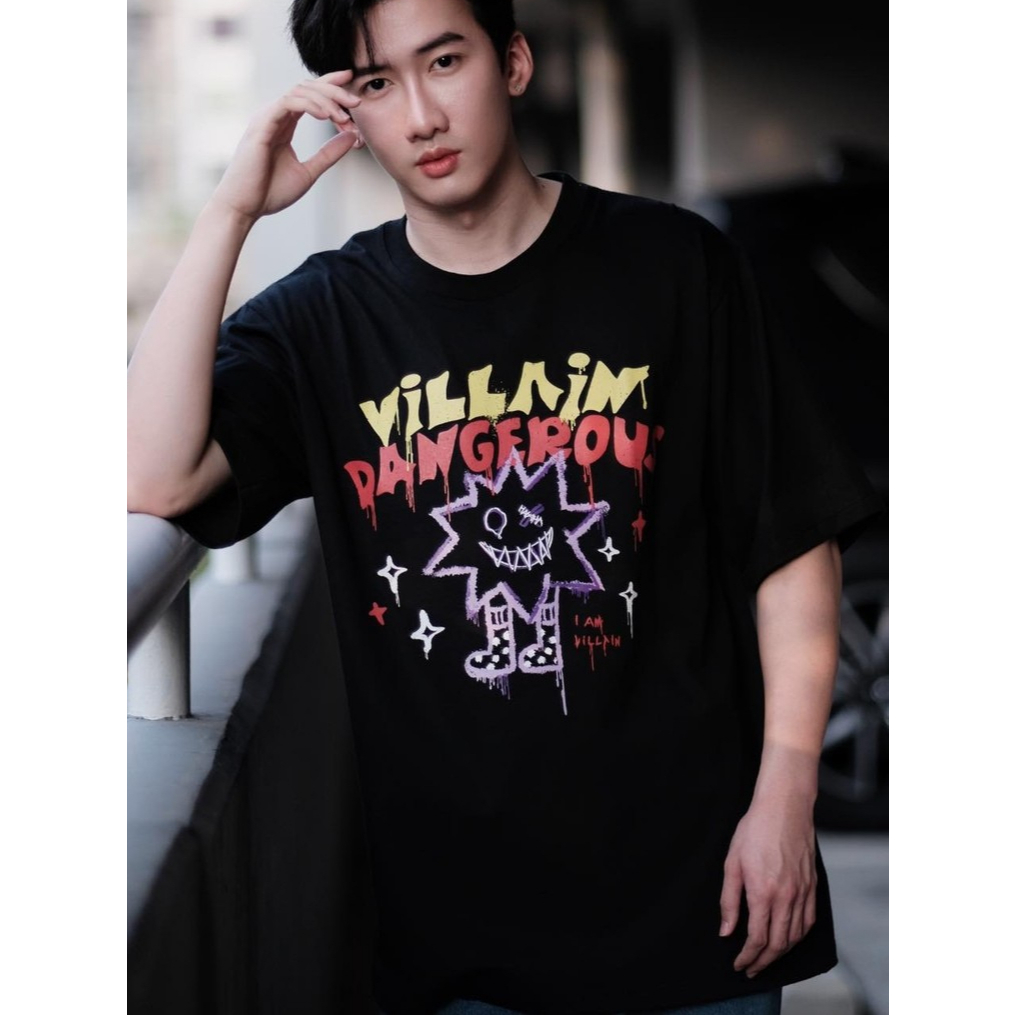 VILLAIN เสื้อ Oversize "Villain Dangerous" [เสื้อโอเวอร์ไซส์ ผ้านุ่ม ใส่สบาย ผ้าCotton100%]