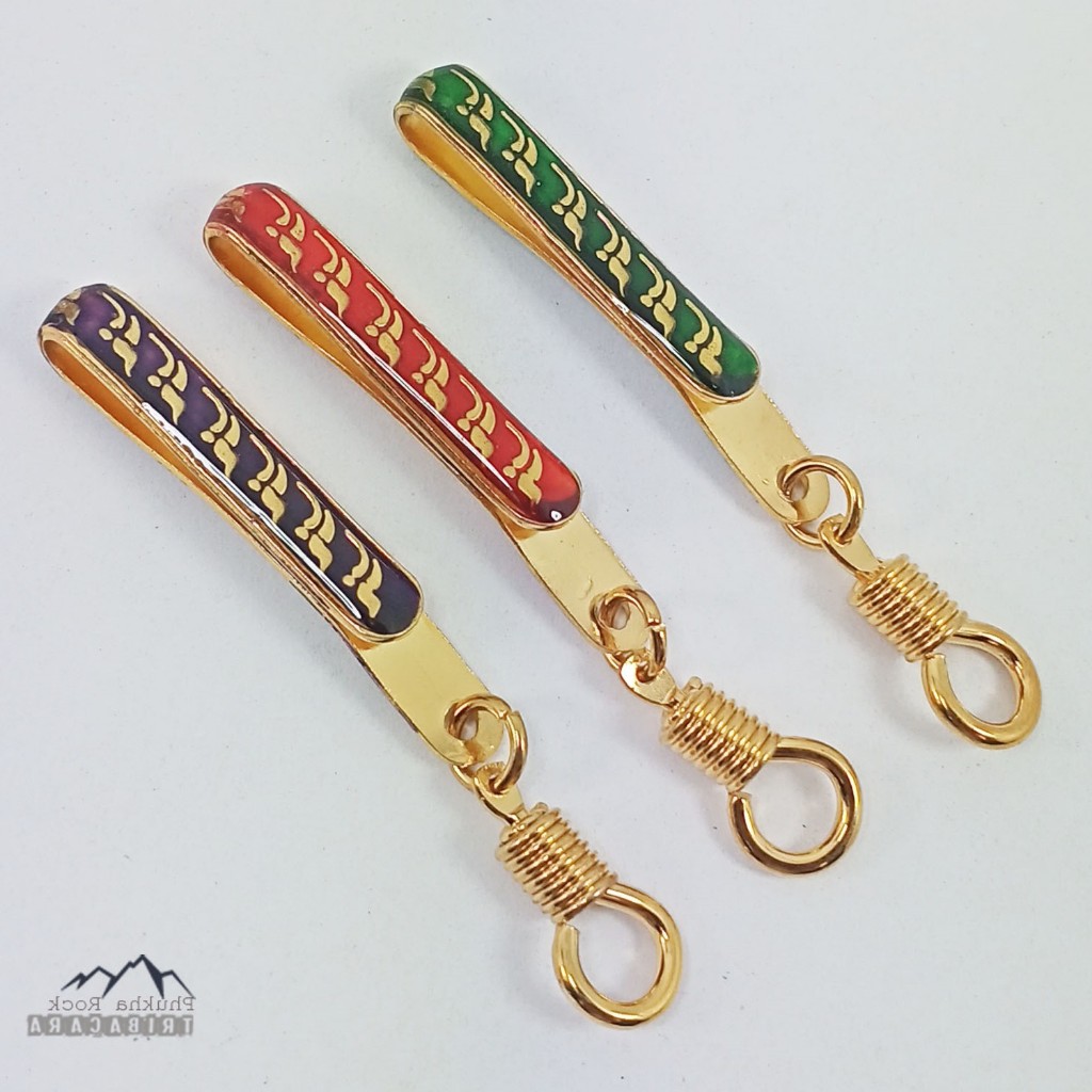 N42 ชุดละ 1 ตัว แหนบ สลักลายไทย เลเซอร์เคลือบทอง ลงยา แหนบคล้องพระ แหนบสแตนเลส