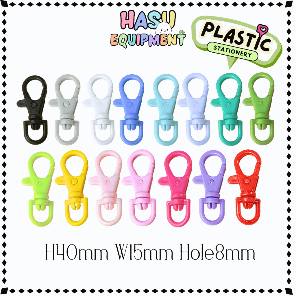 HasuEquipment 2 ชิ้น ตะขอพลาสติกฐานตัวยู หมุนได้360- 4cm 15เฉดสี สำหรับทำพวงกุญแจ อะไหล่พวงกุญแจ