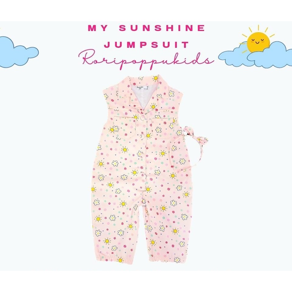 My Sunshine Jumpsuit - ชุดเด็กผู้หญิง จั๊มสูท ลายพระอาทิตย์แสนน่ารัก มาพร้อมกับที่คาดผมเข้าชุดกันค่ะ