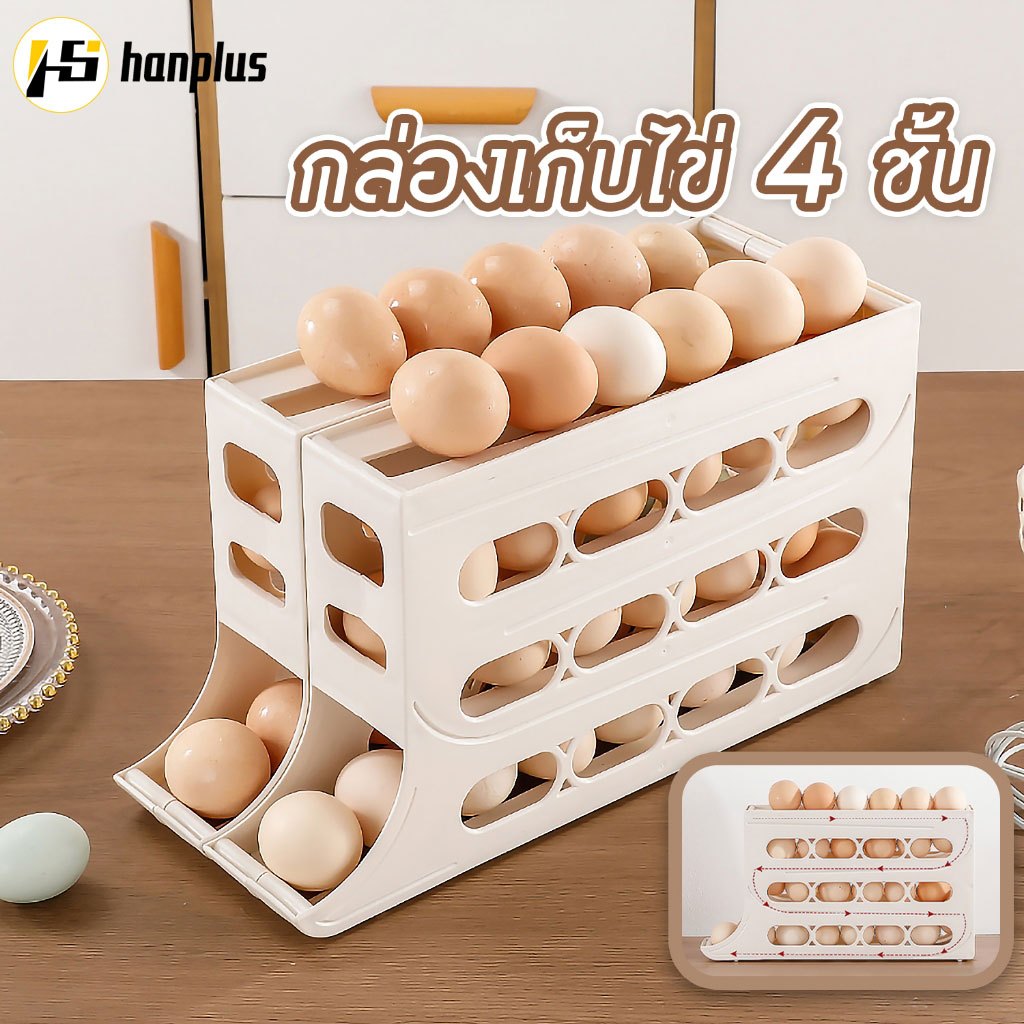 ลูกกลิ้งเก็บไข่อัตโนมัติ ชั้นวางไข่ 4 ชั้น กล่องเก็บไข่แบบสไลด์ ดีไซน์ลาด บรรจุได้36ฟอง สําหรับตู้เย็น ห้องครัว