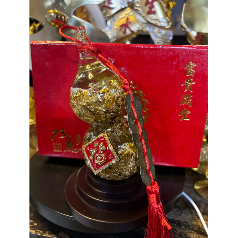 ส่งฟรี‼️ ของแท้ ✅ วัดแชกงหมิว น้ำเต้าแก้วคริสตัลถุบรรจุทองคำเปลวสีทอง (พร้อมกล่อง) การค้าขายรุ่งเรือง มั่งคั่ง
