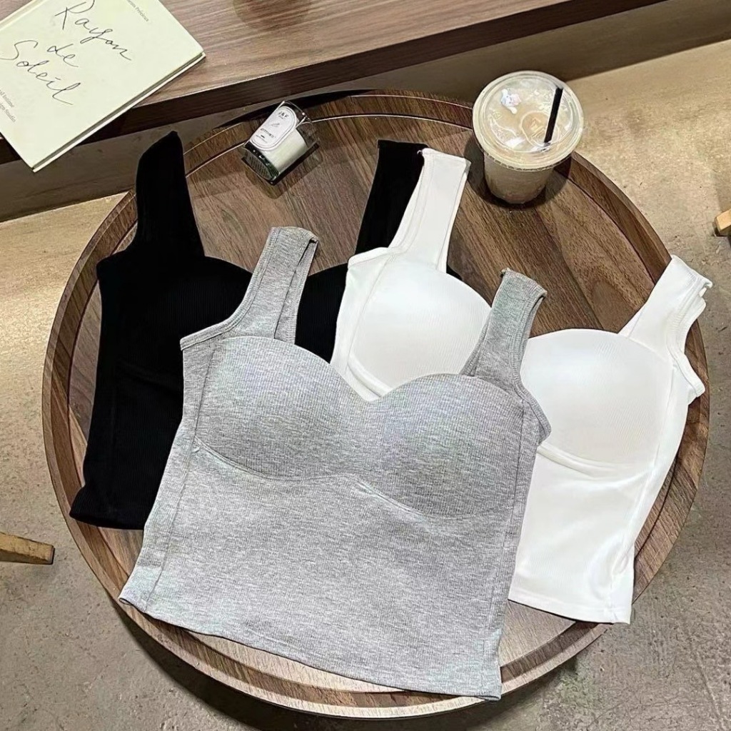 633 เสื้อกล้ามครอป ผ้าร่อง เนื้อผ้าดี งานดีมาก มีบราฟองน้ำในตัว