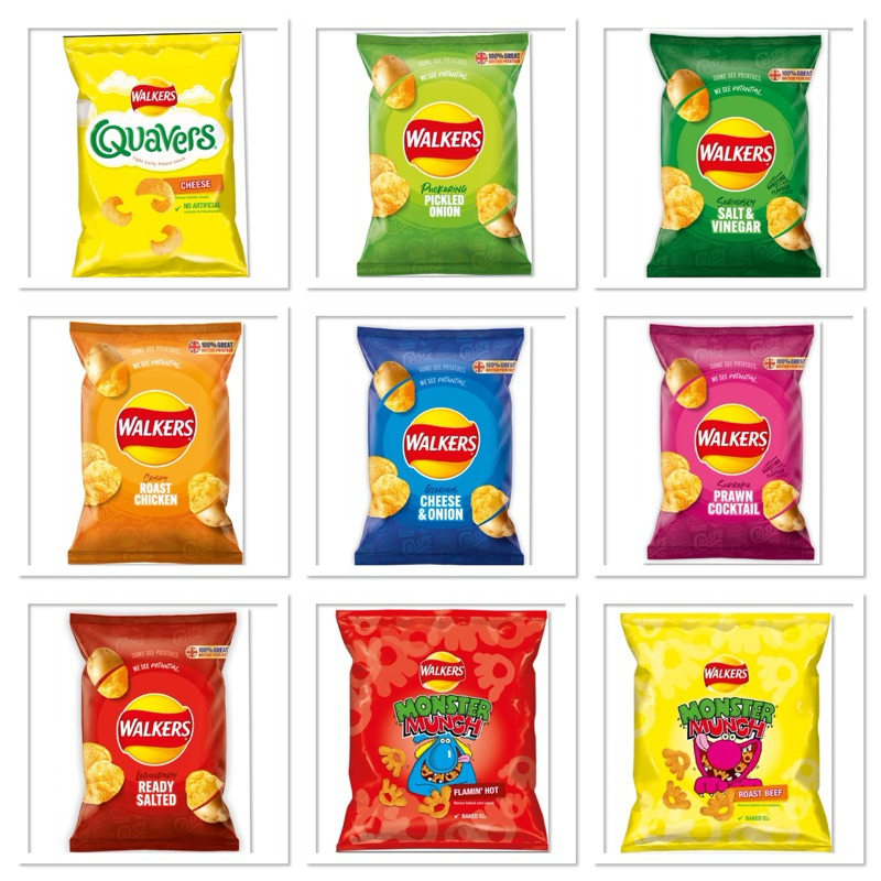 Walkers Ready Salted Crisps 32.5g วอล์คเกอร์ส มันฝรั่งทอดกรอบ / Cheese & Onion / Roast Chicken / Pra