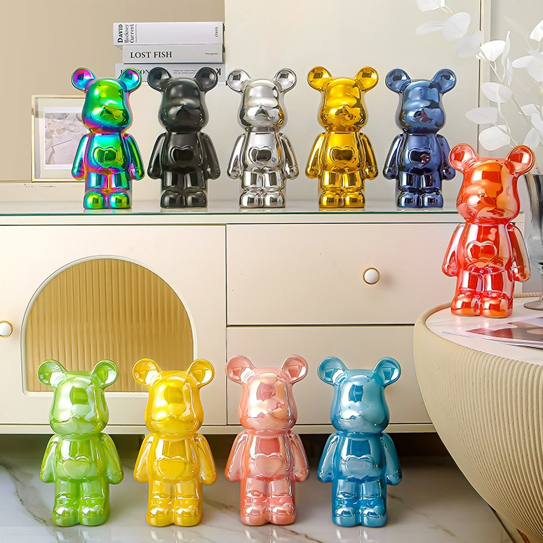 กระปุกออมสินหมี (ขนาด 15/18/21 cm) โมเดลตุ๊กตาหมีเซรามิค เคลือบสีเงา ตกแต่งบ้าน ห้องนั้งเล่น ตู้โชว์