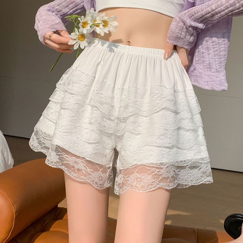 กางเกงซับใน ใส่เซฟตี้ กันบาง ใส่นอน แต่งลูกไม้ระบายขนมชั้น น่ารักมาก ใส่สบายไม่แนบเนื้อ แบบเกาหลี นักเรียนญี่ปุ่น