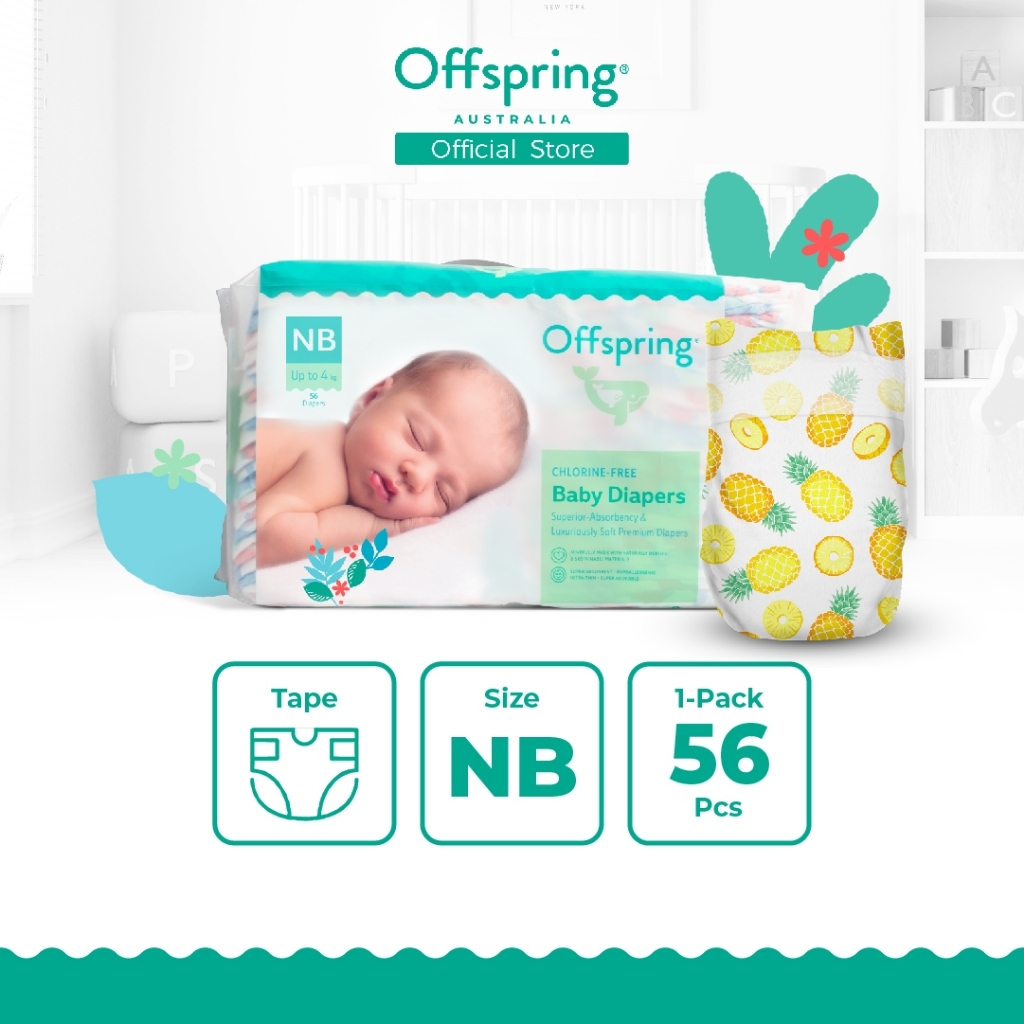 Offspring Fashion Tapes NB ผ้าอ้อมเด็ก แรกเกิด ไซส์ NB 56 ชิ้น (56 x 1 แพ็ค) ผ้าอ้อมเด็ก แบบเทป New 
