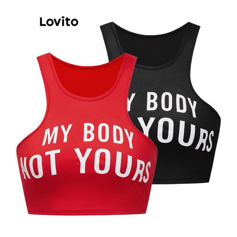 Lovito เสื้อแขนกุดผู้หญิง ลายตัวอักษร Y2K เบสิก สไตล์ลำลอง L88AD017
