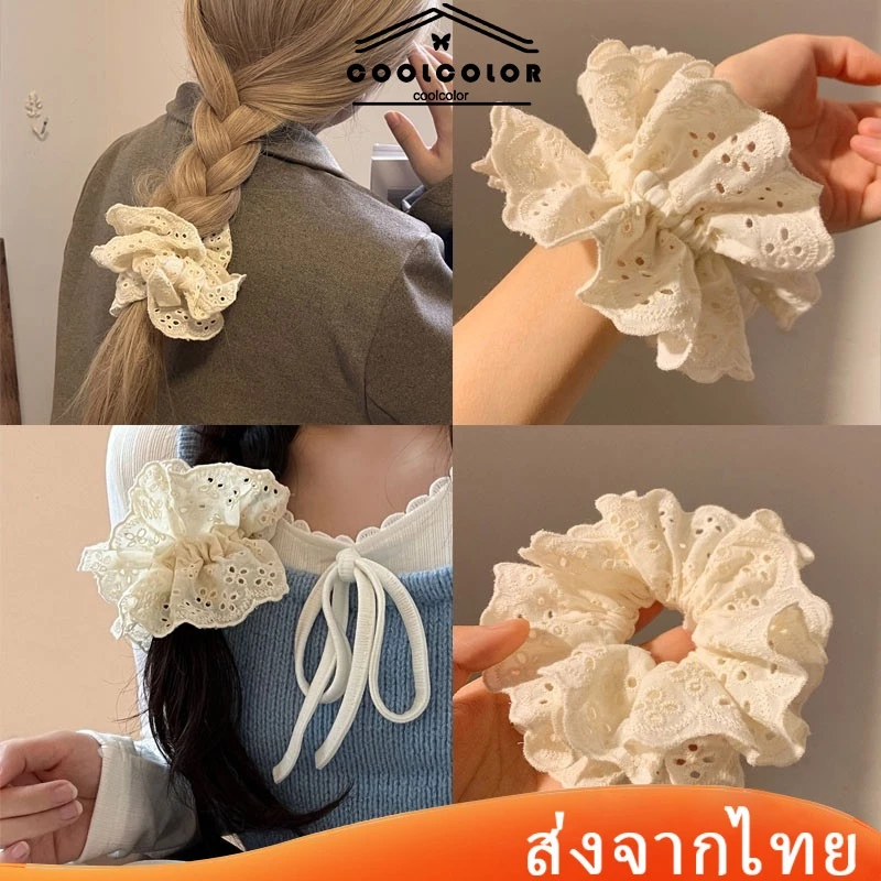 ในไทย💖ยางรัดผมหางม้าลูกไม้หางม้าสูงขาวอ่อนโยนหวานสไตล์เกาหลีแฟชั่นสําหรับผู้หญิงเครื่องประดับผม.COD