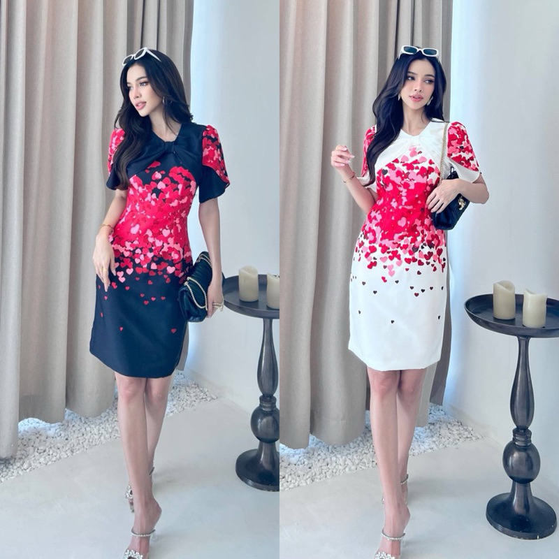 Tag LLD  DETAIL :  เดรส คอโบว์  แต่งอก ตามแบบ สกรีนหัวใจเล็กๆ