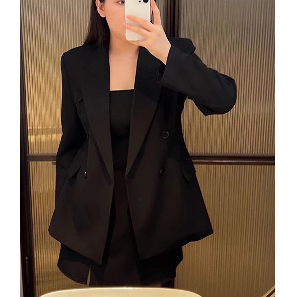 【ใหม่】M-4XL เสื้อผ้าสตรีไซส์ใหญ่ ชุดสองชิ้น： เสื้อโค้ท+กระโปรงสายรัด เหมาะสำหรับสาวที่อ้วน 45-90KG สไตล์สูท ปกปิดไขมัน
