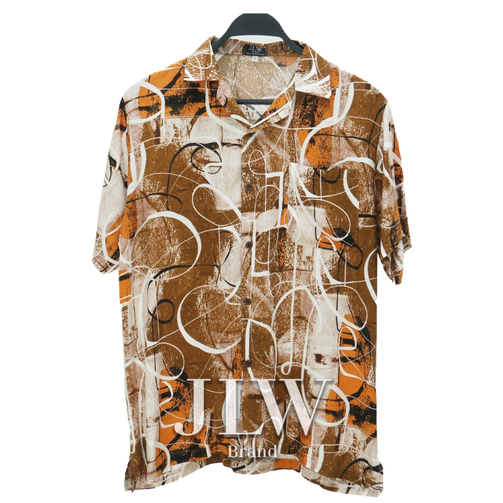 เสื้อฮาวาย ลายเส้นวินเทจ ผ้านิ่ม M L XL Oversize คอฮาวาย JLW BRAND