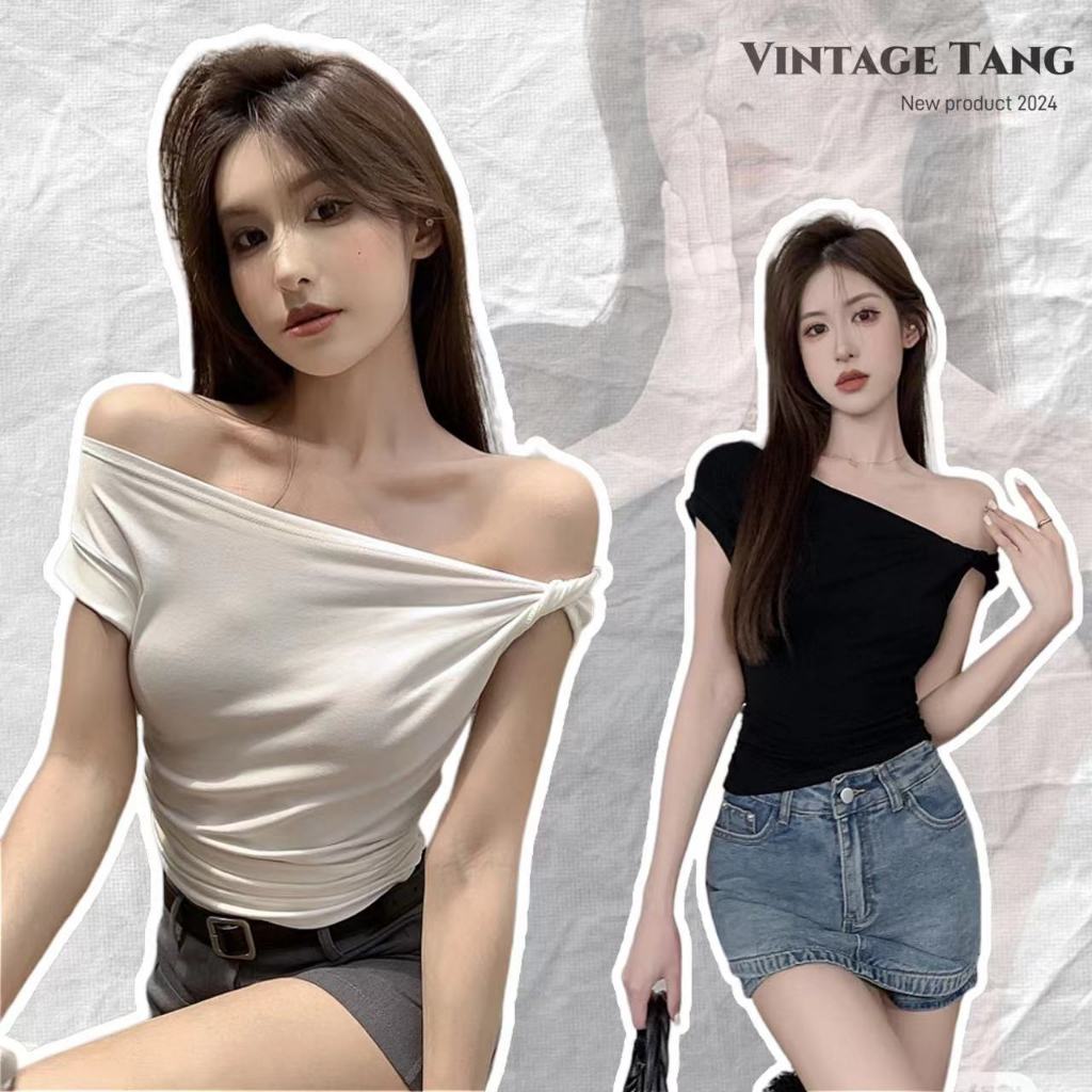 พร้อมส่งไทย เสื้อยืดปิดไหล่ 2สี ดูผอมลง สไตล์เกาหลี แฟชั่นเซ็กซี่ เนื้อผ้าใส่สบายยืดหยุ่นได้ดี ค่าเฟ่ สำหรับผู้หญิง