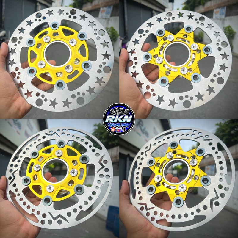 จานเบรคแต่ง ใส้ทอง 220MM.พร้อมสเปเซอร์ ตรงรุ่นใส่WAVE125R/S/บังลม (W110i/ปลาวาฬ/NOUVO/MSX/FINO/PCX2015ไม่ต้องใส่สเปเซอร์