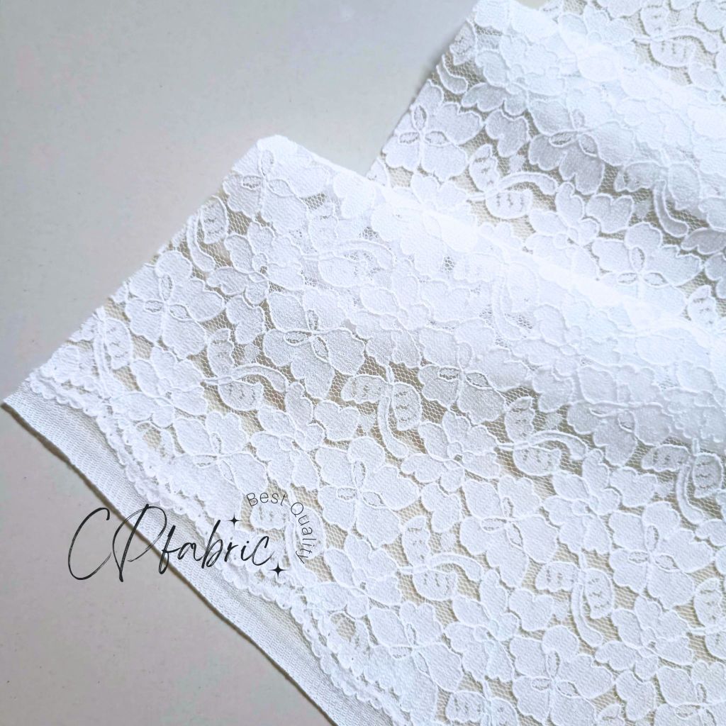 ผ้าลูกไม้เกาหลี  Raschel ใช้ตัดชุดเดรส เสื้อ กระโปรง เนื้อดี สวย เรียบหรู มีเชิง2ด้าน กว้าง110cm (ขายเป็นหลา) - รูปที่ 3