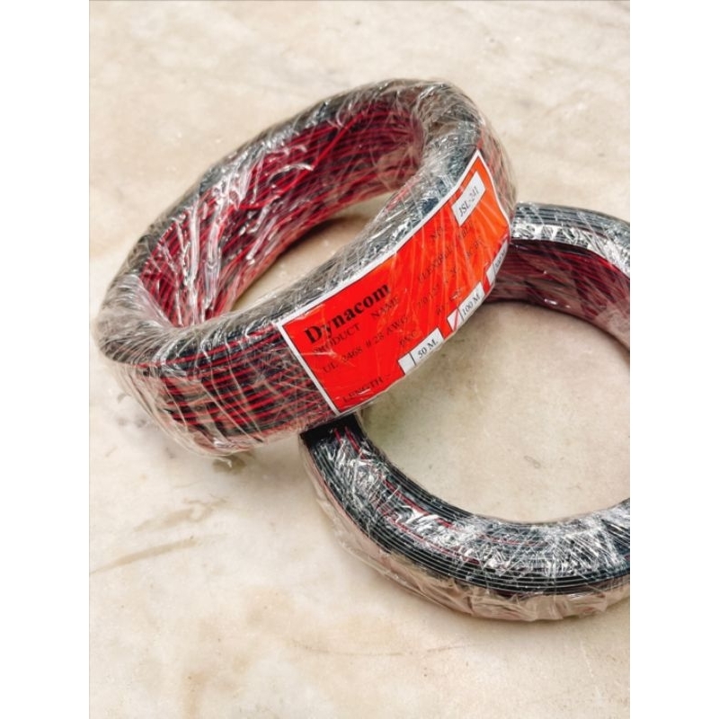 สายไฟ ดำ-แดง ติดกัน(Flexible Cable)ยี่ห้อ DYNACOMรุ่น UL2468 AWG 28ความยาว 100 เมตร​1ม้วน