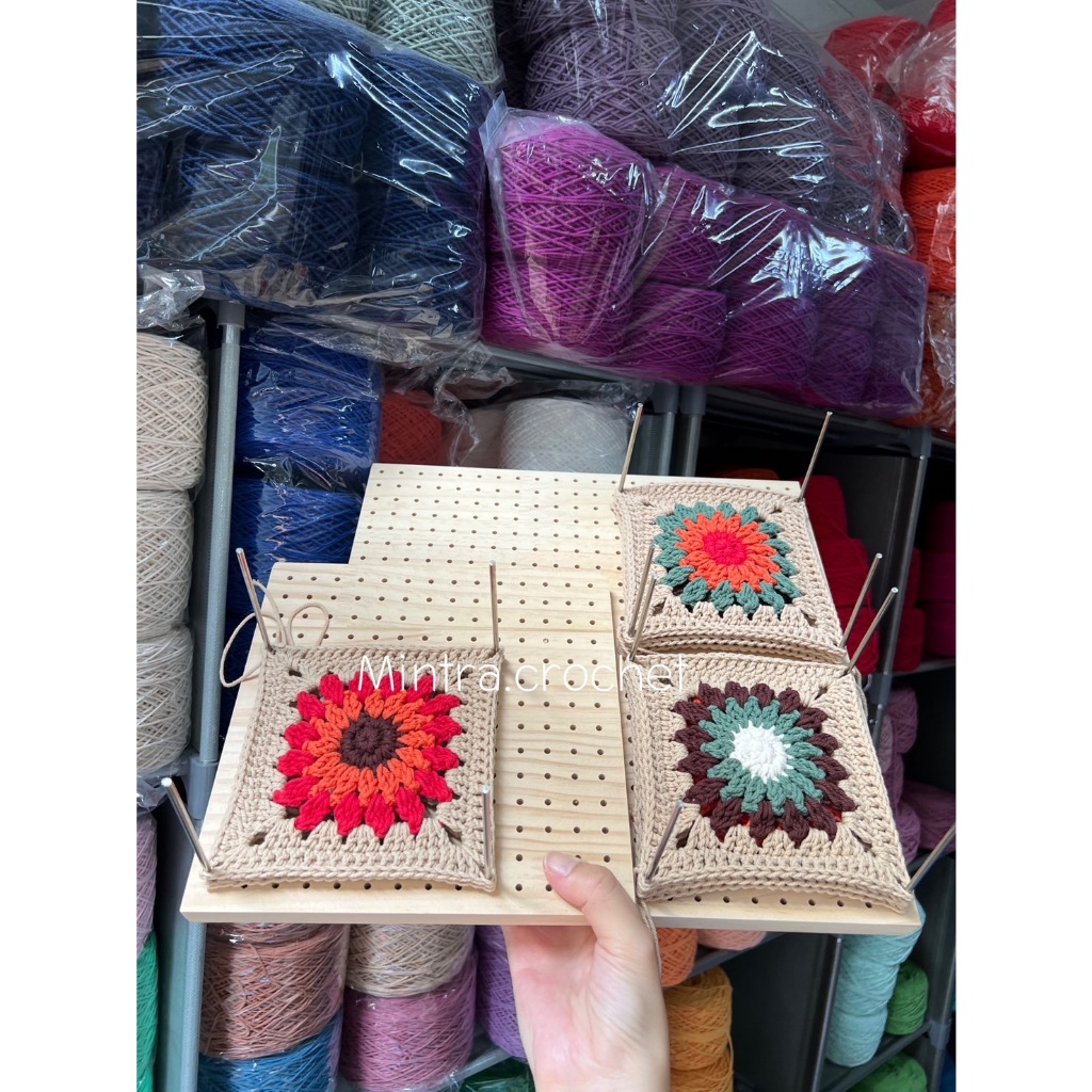 กระดานไม้สำหรับขึงงานต่อดอกโครเชต์ แผ่นบอร์ดบล็อคโครเชต์ ทรงสี่เหลี่ยม DIY สําหรับถักโครเชต์