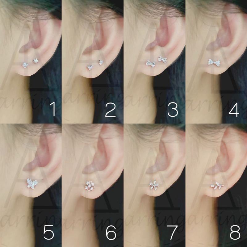[มินิมอลสีเงิน131] ต่างหูมินิมอลแบบติดหู ราคาต่อ1คู่ พร้อมแป้น(ทับหลัง)แบบโลหะทุกคู่