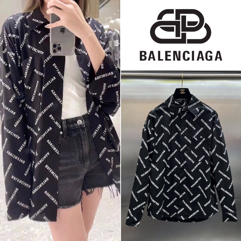 เสื้อเชิ้ตแขนยาว BALENCIAGA LOGO SILK SHIRT