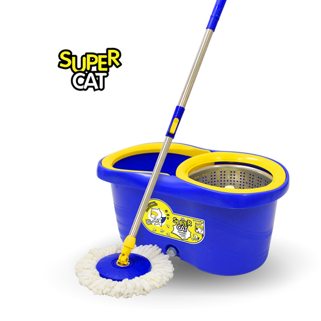 [0313] ถังปั่นรุ่นแมวถูพื้น + ผ้าไมโครไฟเบอร์ 2 ผืน พร้อมล้อลาก