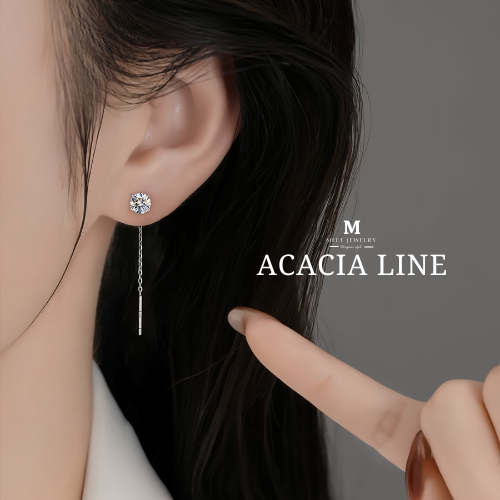 MEET💕พร้อมส่ง ต่างหูเงินแท้ Acacia Line ต่างหูเพชร หรูสวย ของขวัญให้แฟน ไม่ลอกไม่ดำ สไตล์ใหม่