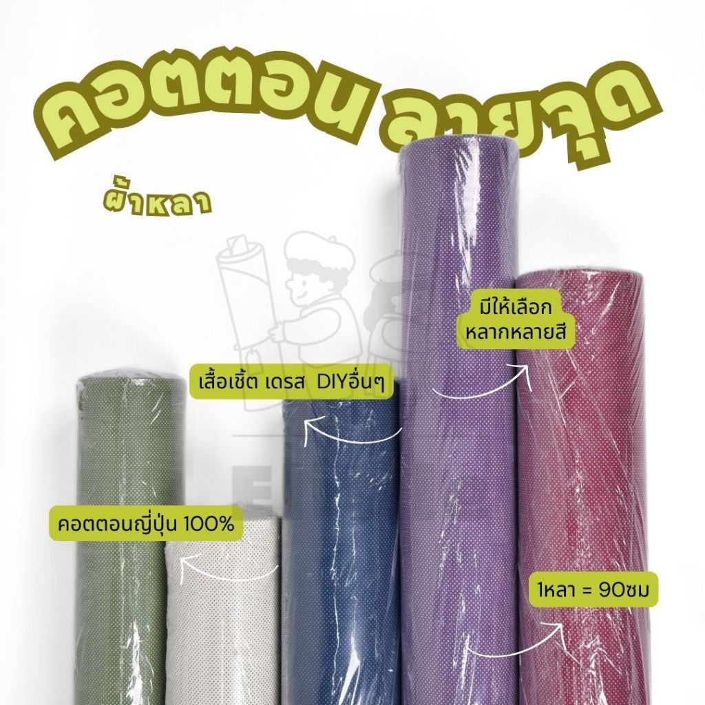 ผ้าลายจุด คอตตอนญี่ปุ่น 100% หน้ากว้าง 45 นิ้ว  ผ้าหลา ผ้าเมตร