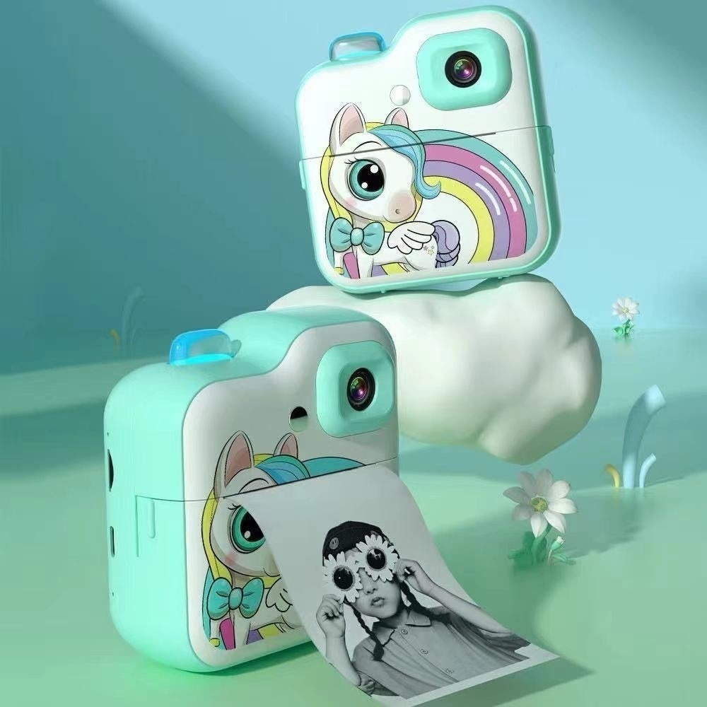 กล้องถ่ายรูปพิมพ์ทันทีสําหรับเด็ก กล้องดิจิตอลเซลฟี่พร้อมสาย ถ่ายวิดีโอ เล่นมินิเกม  พกพาได้สะดวกสําหรับเด็ก มีสายคล้อง