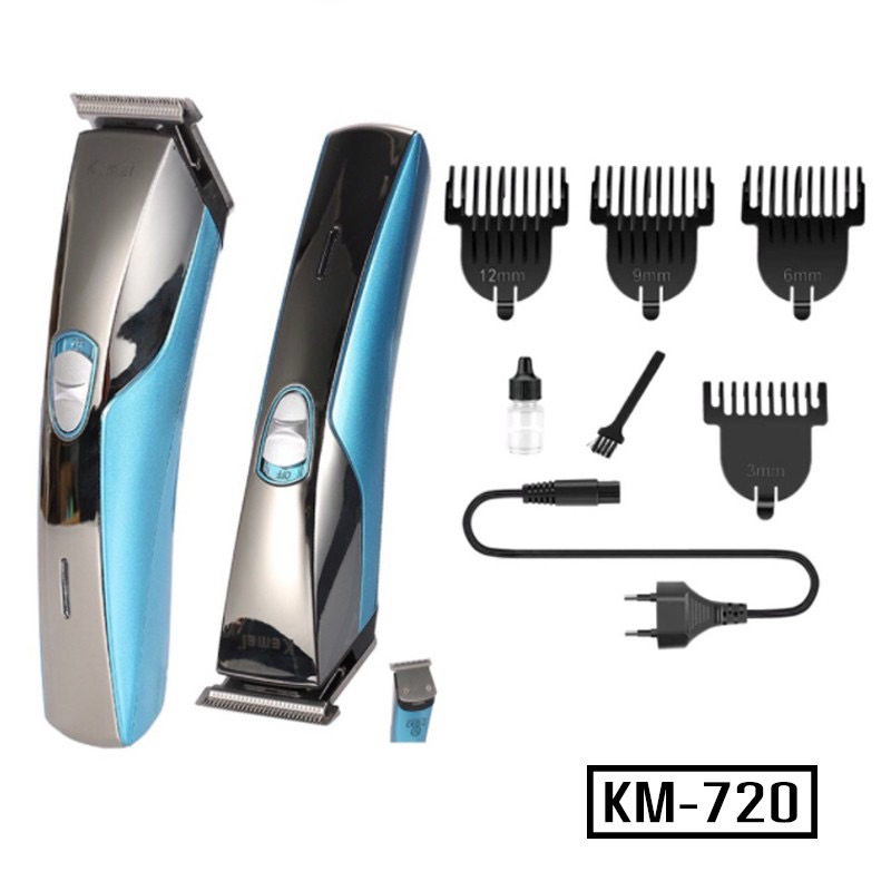 Kemei KM720 ปัตตาเลี่ยนไร้สาย โกนหนวด ตัดผม รุ่น KM-720 พิเศษใบตัดไทเทเนียม คมพิเศษ! แกะลาย คละสี