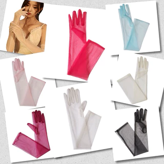 ถุงมือผ้าโปร่งสีขาวประดับด้วยไข่มุกสีขาว สำหรับเจ้าสาว พร้อมส่ง