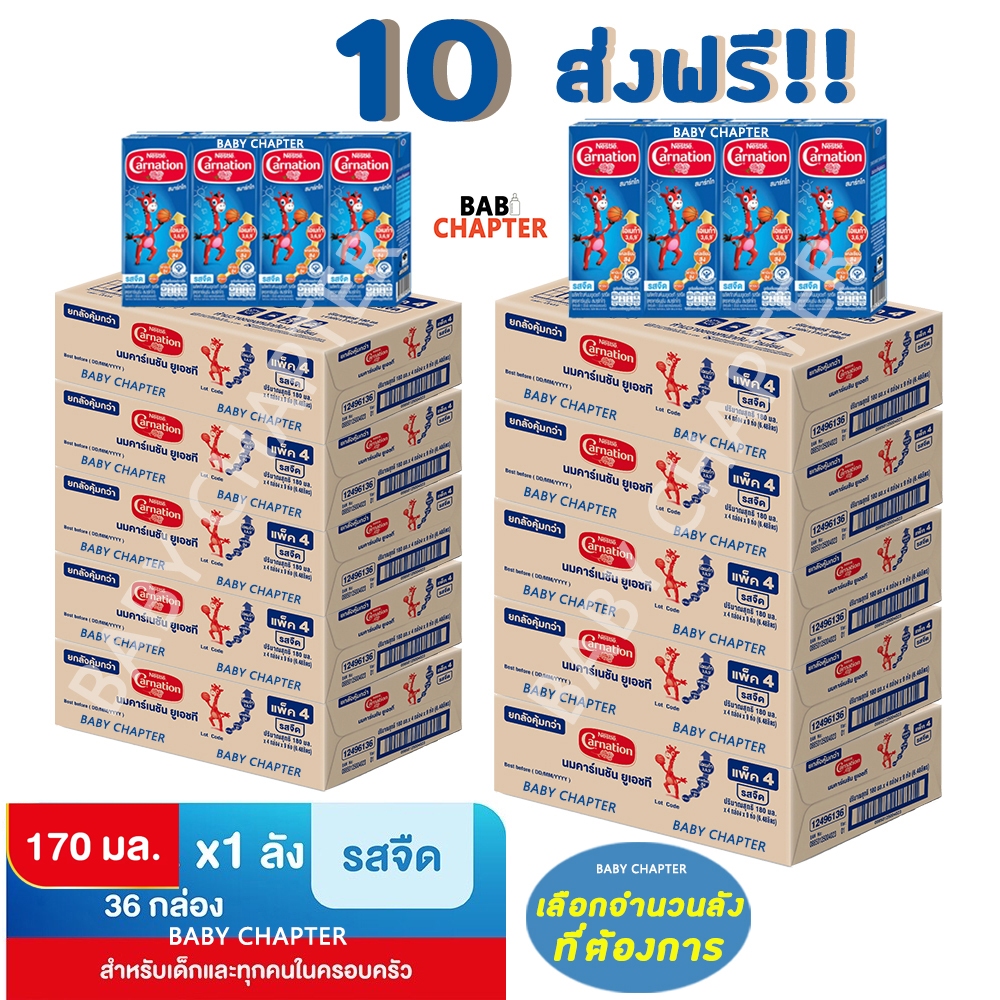 10 ส่งฟรี! Carnation Smartgo นมคาร์เนชัน สมาร์ท โก รสจืด 170 มล 36 กล่อง นม นมกล่อง